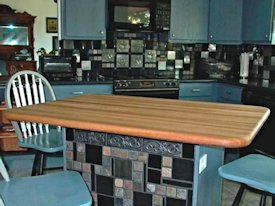 Pecan edge grain custom wood island countertop.