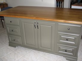 Pecan edge grain custom wood island countertop.