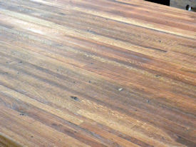 Reclaimed Boxcar Flooring edge grain wood island countertop with Tung-Oil finish.