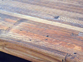 Reclaimed Boxcar Flooring edge grain wood island countertop with Tung-Oil finish.