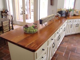 Reclaimed Longleaf Pine face grain custom wood countertop.