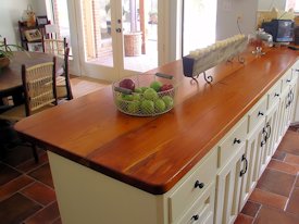 Reclaimed Longleaf Pine face grain custom wood countertop.