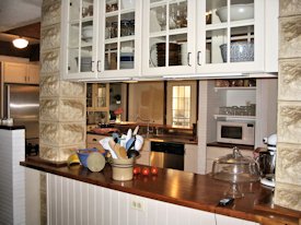 Reclaimed Longleaf Pine face grain custom wood countertop.