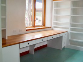 Reclaimed Longleaf Pine face grain custom wood desk top.