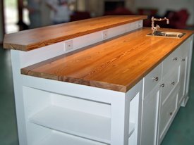 Reclaimed Longleaf Pine face grain custom wood counter top and bar top.