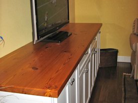 Reclaimed Longleaf Pine face grain custom wood counter top.