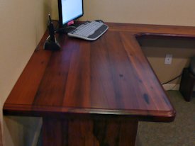 Reclaimed Redwood face grain custom wood desk top.