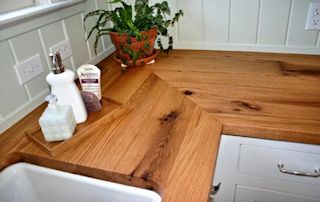 Mitre-Joint on a Reclaimed White Oak Wood Countertop. Face Grain Construction with Tung-Oil/Citrus finish