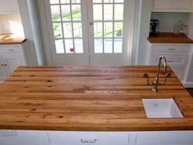 Reclaimed White Oak face grain custom wood island countertop.