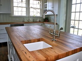 Reclaimed White Oak face grain custom wood island countertop.