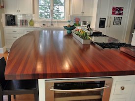 Santos Mahogany edge grain custom wood island top and countertop.