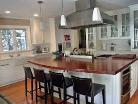 Santos Mahogany edge grain custom wood island top and countertop.