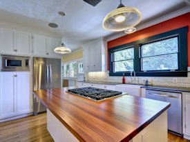 Santos Mahogany edge grain custom wood island top and countertop.