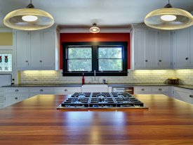 Santos Mahogany edge grain custom wood island top and countertop.