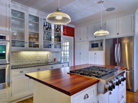 Santos Mahogany edge grain custom wood island top and countertop.