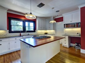 Santos Mahogany edge grain custom wood island top and countertop.