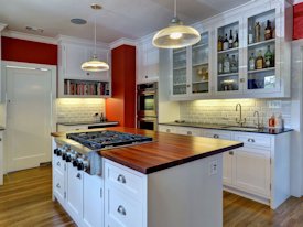 Santos Mahogany edge grain custom wood island top and countertop.