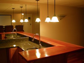 Santos Mahogany edge grain custom wood bar top and countertop.