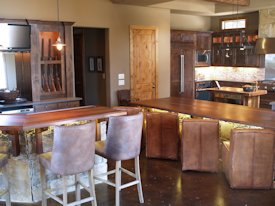 Slab Walnut face grain custom wood island top and bar top.