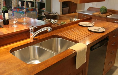 Teak Wood Countertop with sloping drainboard