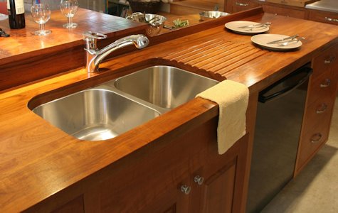 Face Grain Teak Wood Countertop with Sloping Drainboard