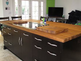 Teak edge grain custom wood island top.