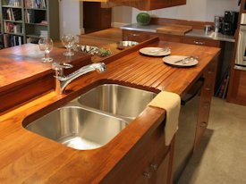 Teak face grain custom wood countertop.