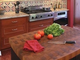 Teak end grain custom wood butcherblock island top.