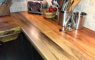 Butt-Joint on a Texas Pecan Wood Countertop. Face Grain Construction with Waterlox finish