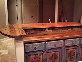 Tx Pecan face grain custom wood countertop and bar top.