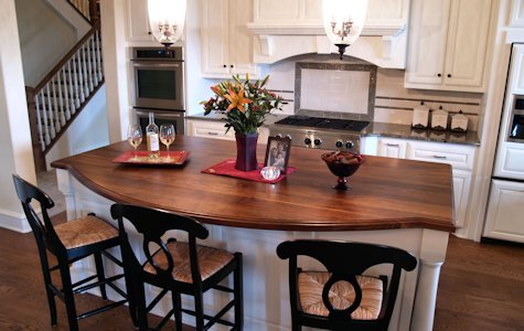 Walnut Wood Island Countertop with Scalloped Edge