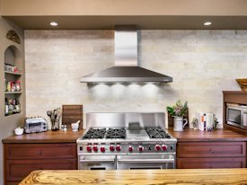 Walnut edge grain wood countertop.