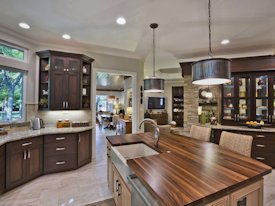 Walnut edge grain wood island countertop.