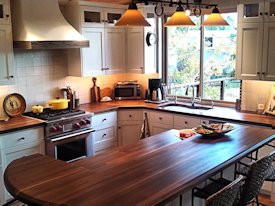 Walnut edge grain wood countertop and bar top.