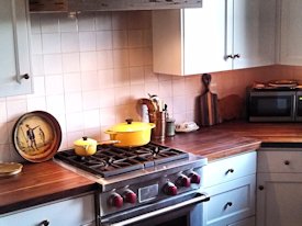 Walnut edge grain wood countertop.