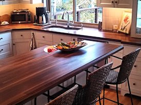 Walnut edge grain wood countertop and bar top.