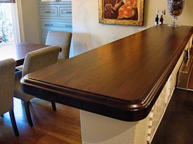 Wenge edge grain custom wood bar top.