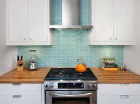 White Oak edge grain custom wood countertop and shelf.