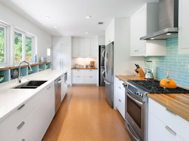 White Oak edge grain custom wood countertop and shelf.