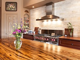 Zebrawood face grain custom wood island countertop.