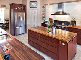 Zebrawood face grain custom wood island countertop.