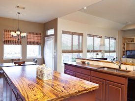 Zebrawood face grain custom wood island countertop.