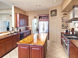 Zebrawood face grain custom wood island countertop.