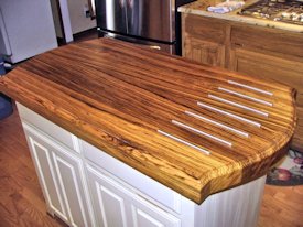 Zebrawood face grain custom wood island countertop.