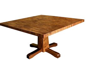 Custom table with walnut pedestal-style base and mesquite end-grain top