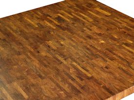Custom table with walnut pedestal-style base and mesquite end-grain top