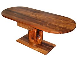 Custom face grain mesquite desk with drawer and pedestal-style base using a mesquite stump