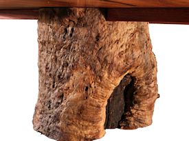 Custom face grain mesquite table top with pedestal-style base using a live oak stump.