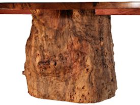 Custom face grain mesquite table top with pedestal-style base using a live oak stump.