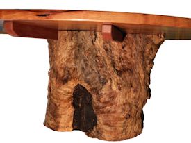 Custom face grain mesquite table top with pedestal-style base using a live oak stump.